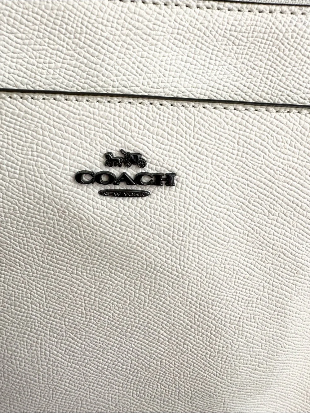 Coach Chalk Pebbled Leather Crossbody with Yellow-Trim Strap
